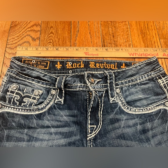 Rock Revival Jeans Blue Kai Boot Distressed Embellished Buckle Denim Womens 26 - Picture 6 of 11